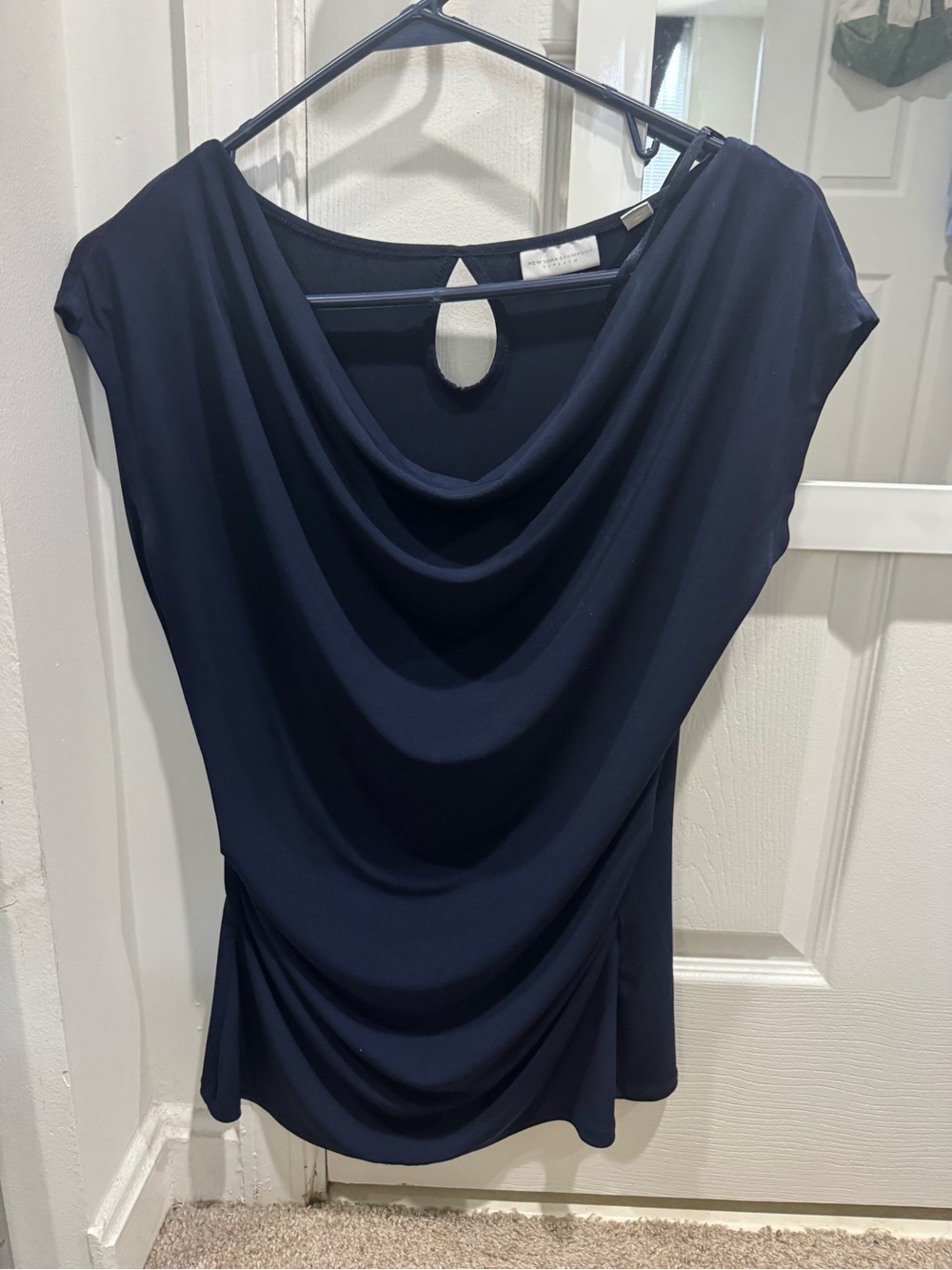 New York & Company Navy Blue Cowl Neck Women's Top